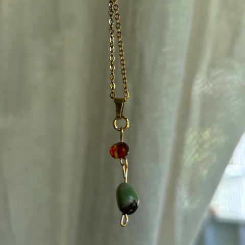 Amber & Prehnite Necklace