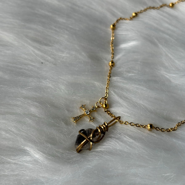 Y2K Cross Necklace + Crystal pendant