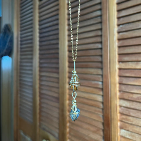 Two Crystals Necklace (Herkimer Diamond + Citrine)