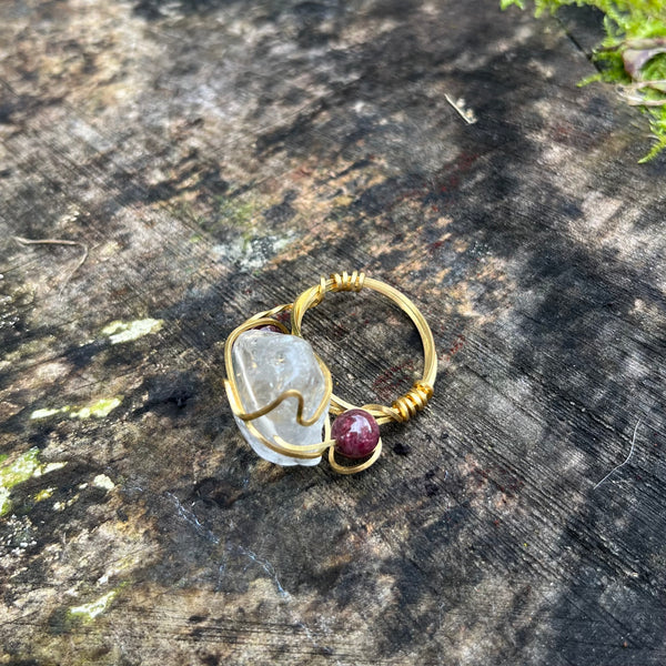 Quartz + Garnet Ring (size 7)