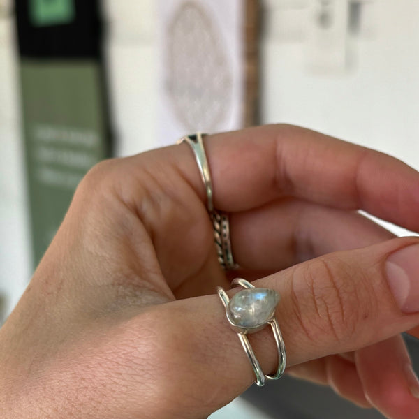 925 Sterling Silver Rainbow Moonstone Ring