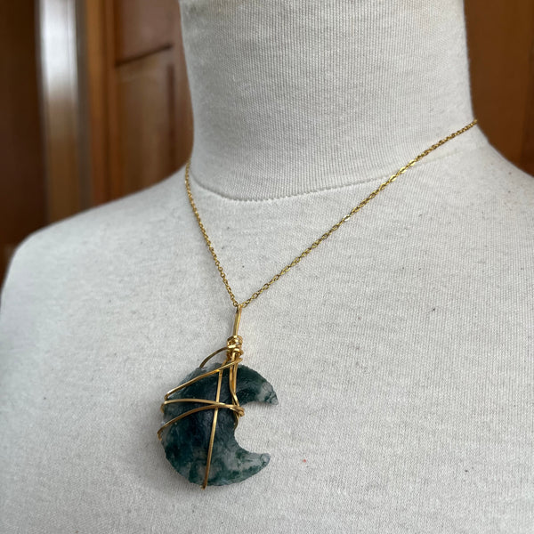 Moss Agate Moon Shaped necklace