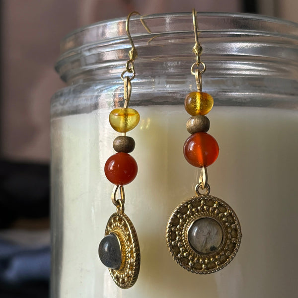 Fairy Earrings (Labradorite, Carnelian and Amber)