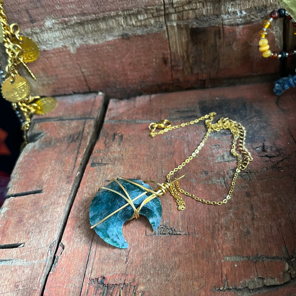 Moss Agate Moon Shaped necklace