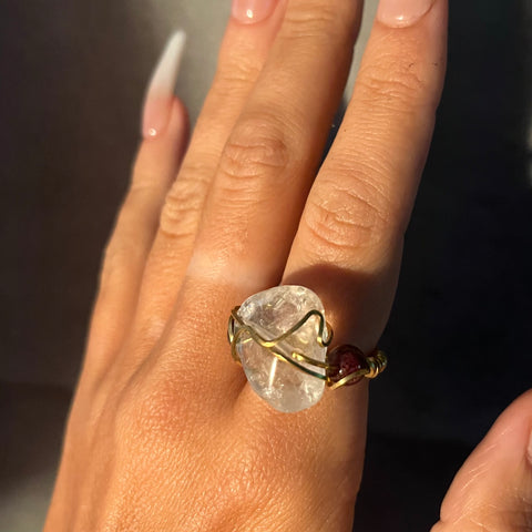 Quartz + Garnet Ring (size 7)