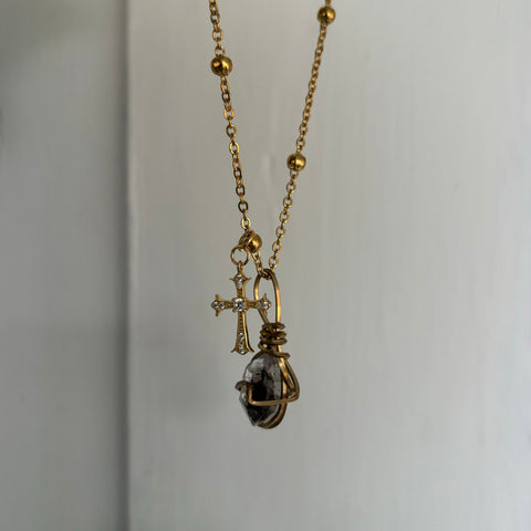 Y2K Cross Necklace + Crystal pendant