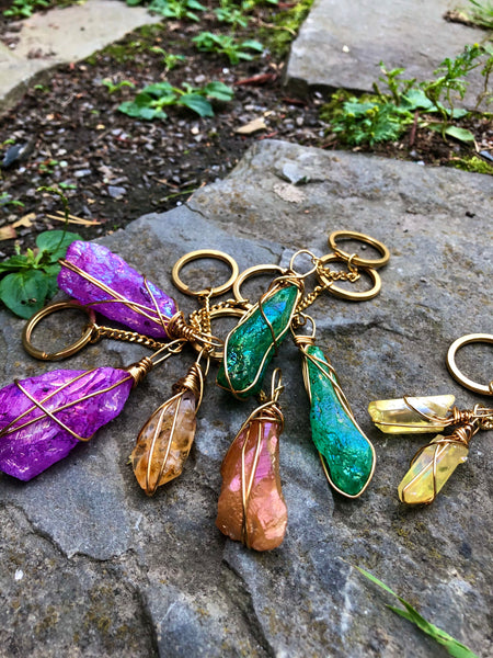 Emerald Aura Quartz Keychain