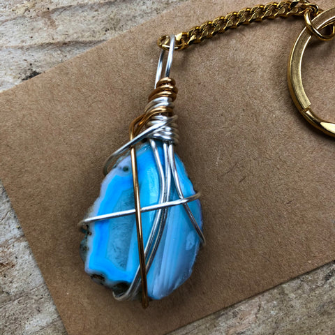 Blue Solar Quartz Keychain