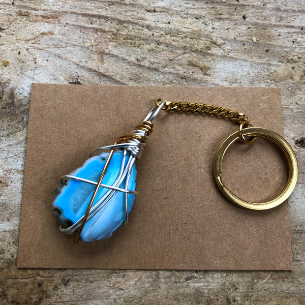 Blue Solar Quartz Keychain