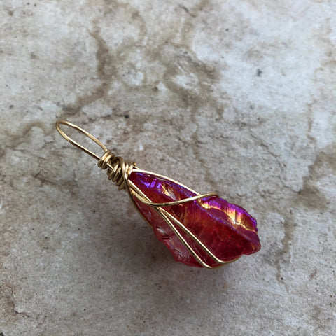 Ruby Aura Quartz Meditation Pendant (Large)