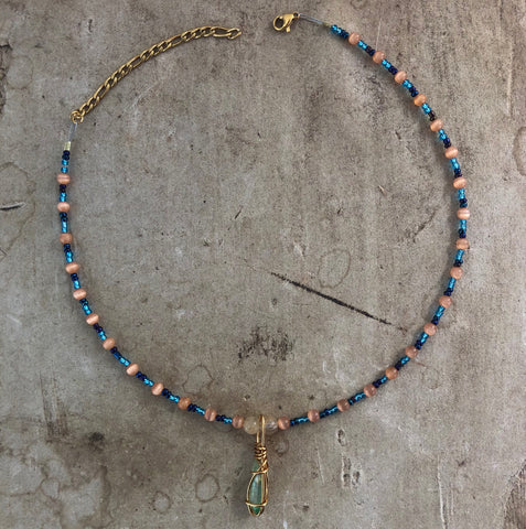 Green Aura Quartz + Cat’s Eye Choker