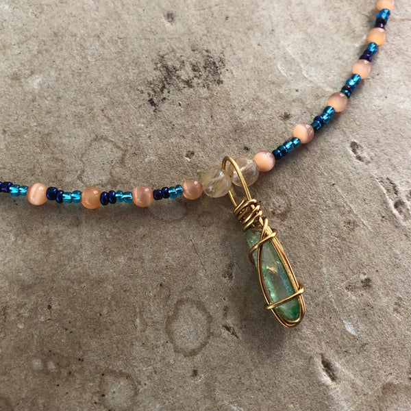 Green Aura Quartz + Cat’s Eye Choker