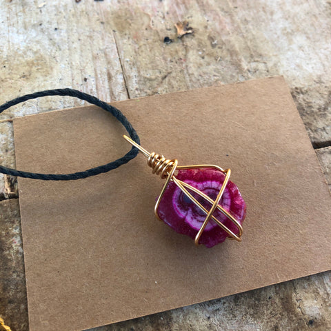 Pink Solar Quartz + black cord