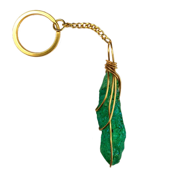 Emerald Aura Quartz Keychain