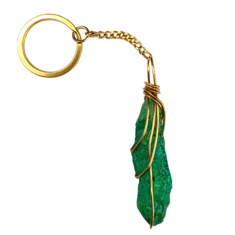 Emerald Aura Quartz Keychain
