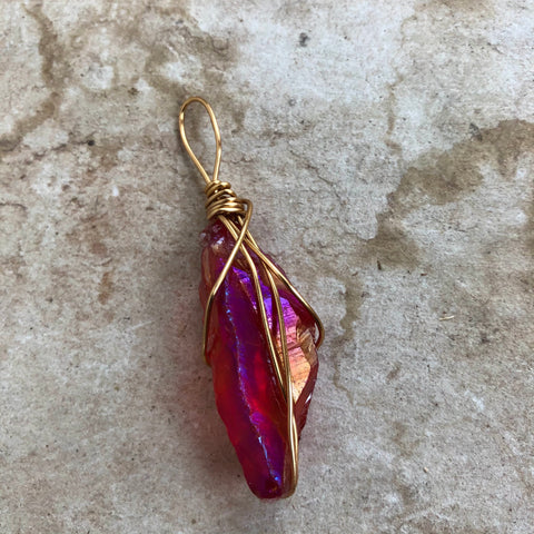 Ruby Aura Quartz Meditation Pendant (Large)