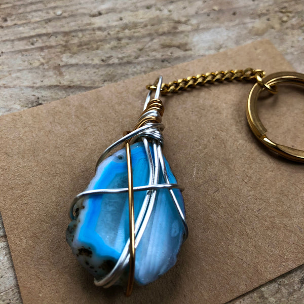 Blue Solar Quartz Keychain