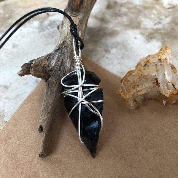 Black Obsidian Arrowhead Necklace (Large)