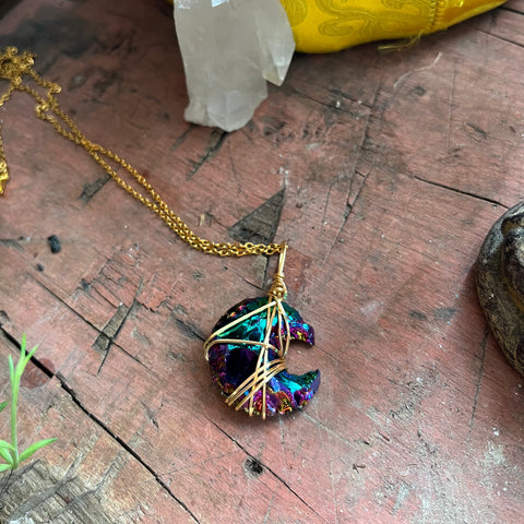Moon Shaped Obsidian Aura Necklace