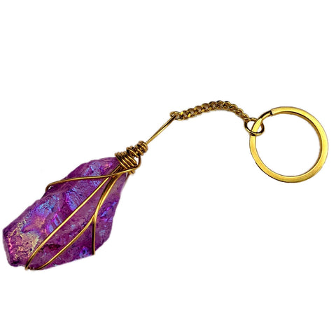 Amethyst Aura Quartz Keychain
