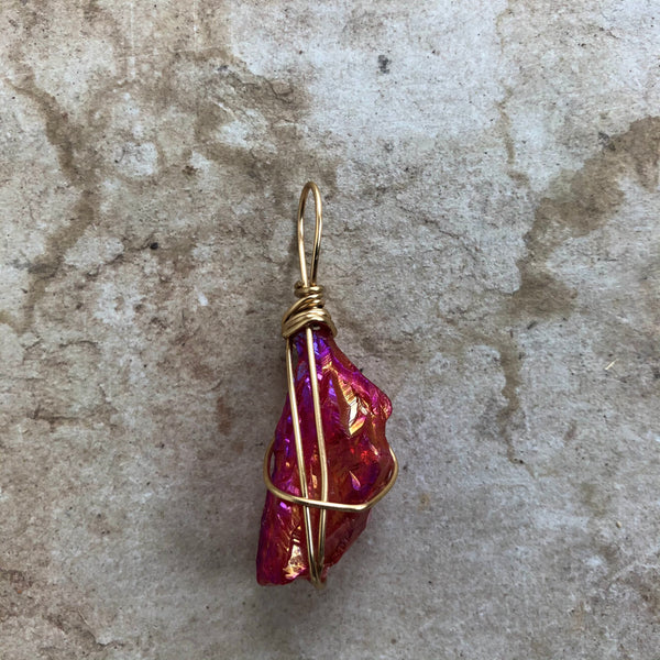 Ruby Aura Quartz Meditation Pendant (Large)