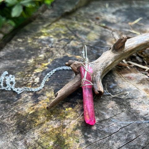 Pink Aura Quartz Necklace