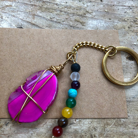 Pink Solar Quartz Keychain