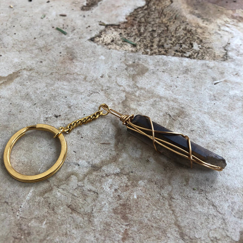 Tibetan Black Quartz Keychain