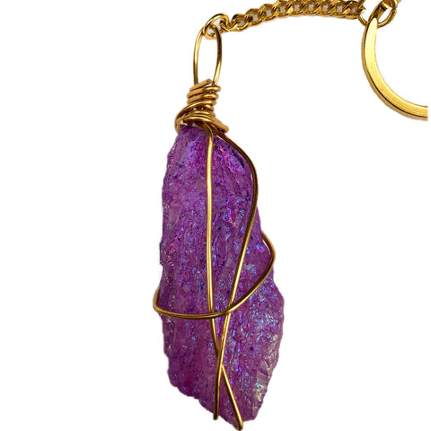 Amethyst Aura Quartz Keychain