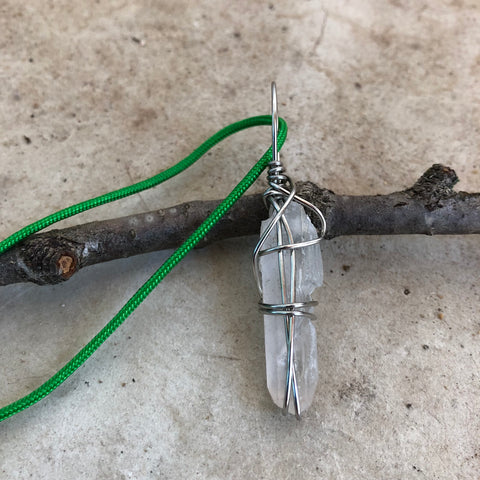 Clear Quartz + Green rope