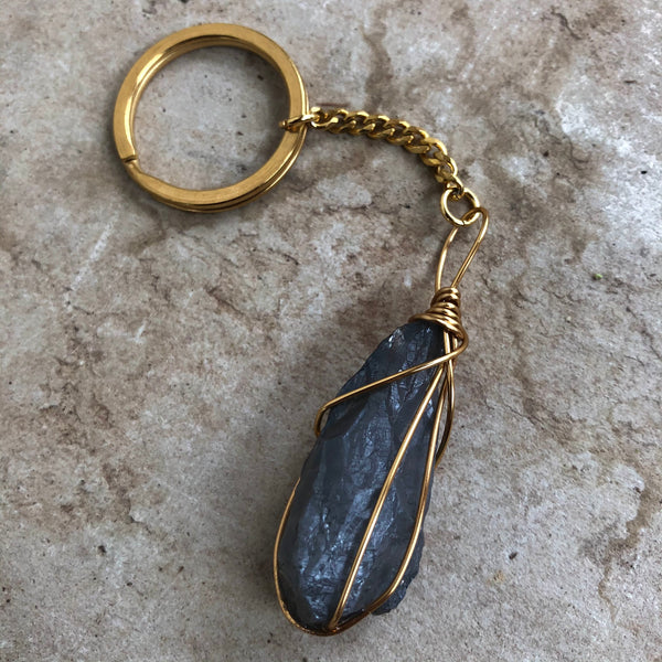 Silver Aura Quartz Keychain