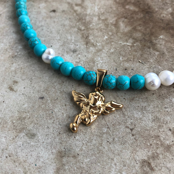 Turquoise + Guardian Angel Choker