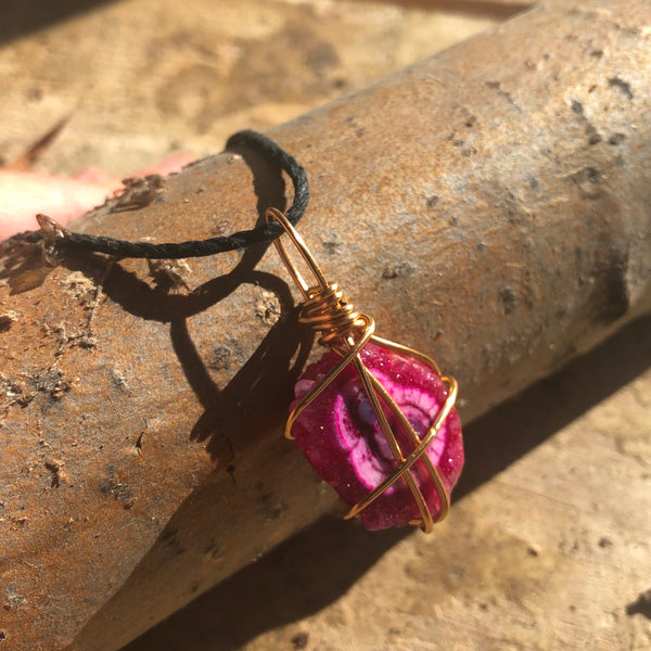 Pink Solar Quartz + black cord