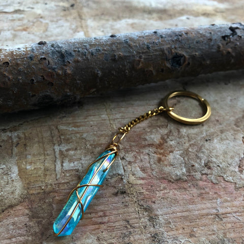 Aqua Aura Quartz Keychain
