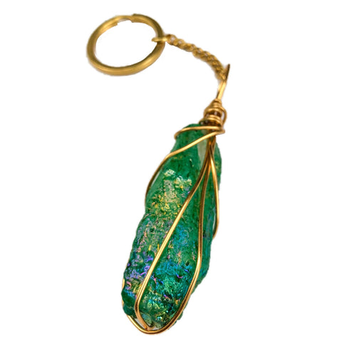 Emerald Aura Quartz Keychain